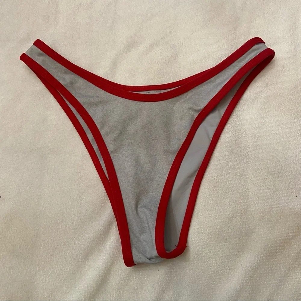 New! Frankie's Bikinis Dove Red and Gray binded Bikini Bottom 1487